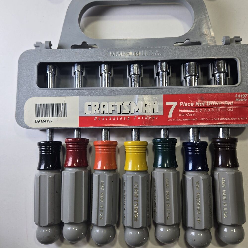 Craftsman 94197 7 Pc Metric Nut Driver Set 5-11mm Made in USA w/ Case Vintage